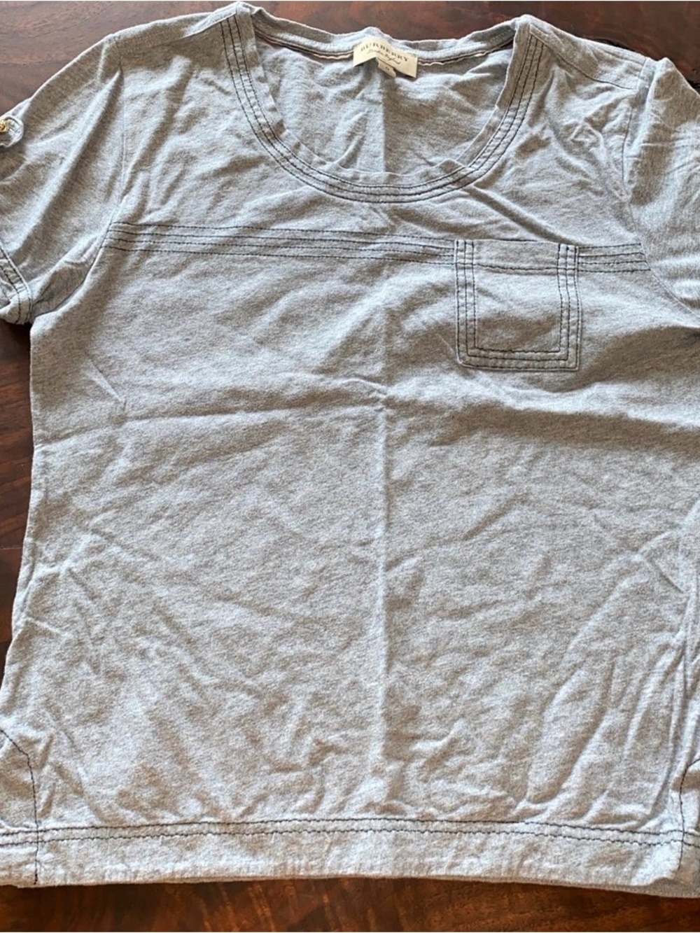 Burberry Light Gray Short Sleeve Scoop Neck Tee with Chest Patch Pocket